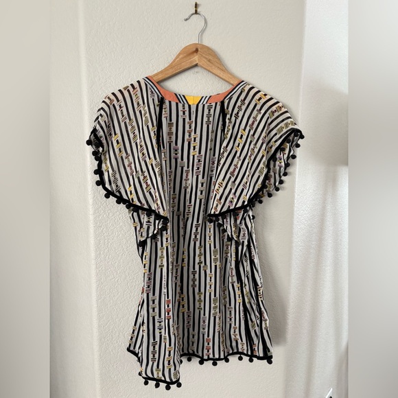 Talitha Silk Tunic Top Blouse Tassels Pom Pom Large - Picture 6 of 13